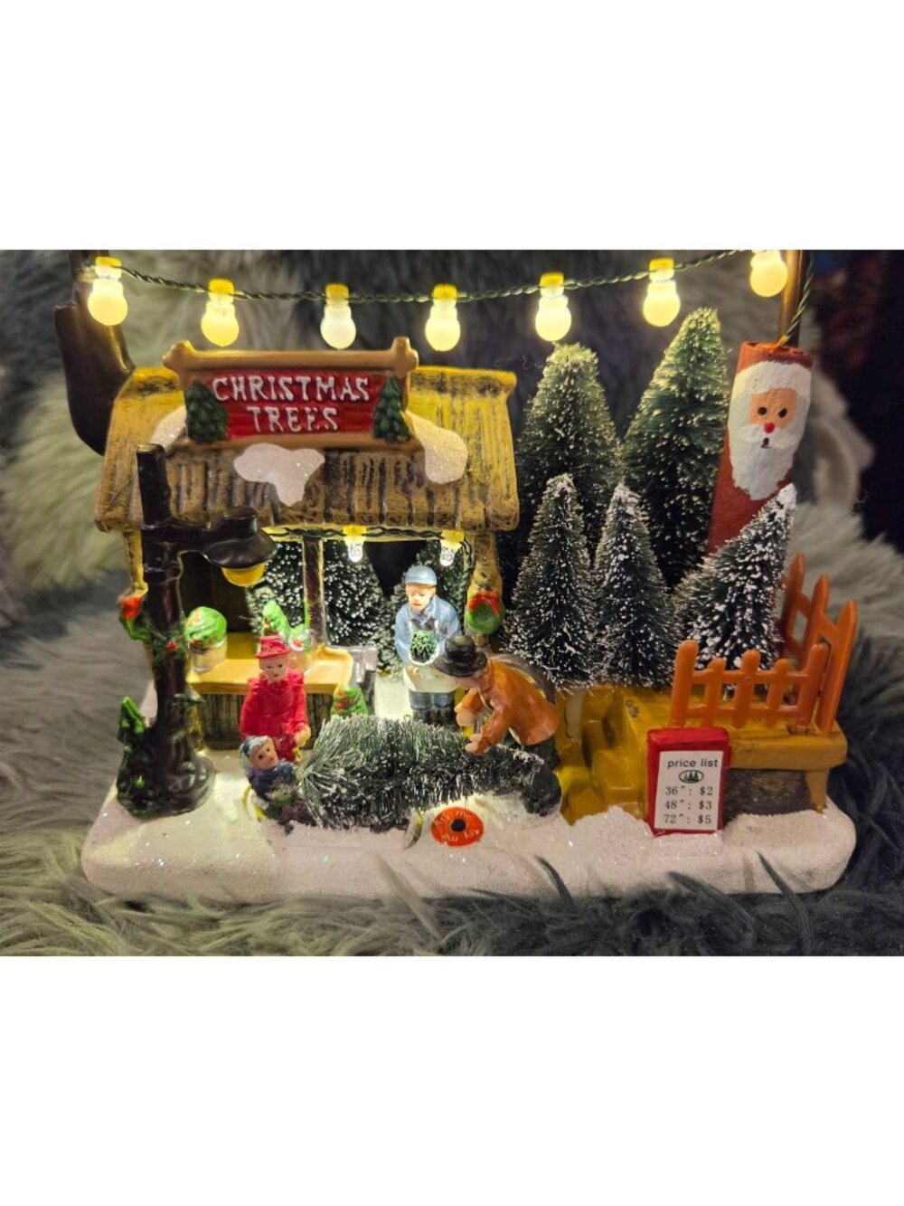 Light-Up Christmas Tree Market Figurine Village Scene Glitter Accents Santa Deco